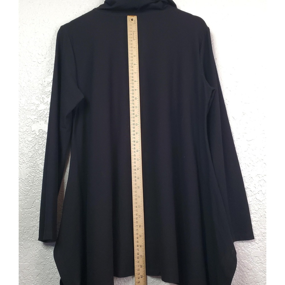 Eileen Fisher Jacket Womens Medium Black Hooded Zip Front Cardigan Hanky Hem - Picture 13 of 16